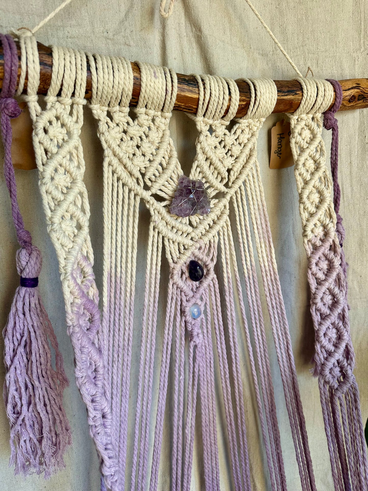 Boho Purple Ombre Macrame Hanging Cat Bed with Crystals