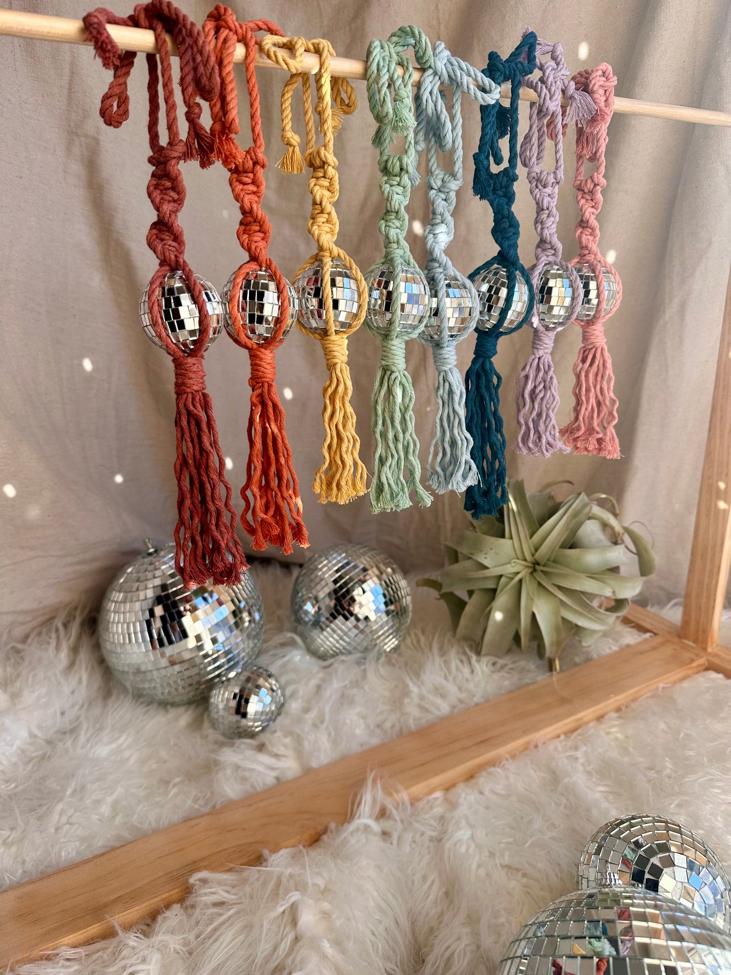 Macrame Disco Ball Car Charm