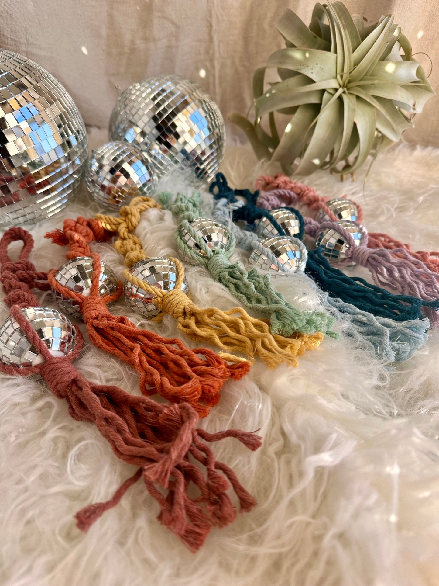 Macrame Disco Ball Car Charm
