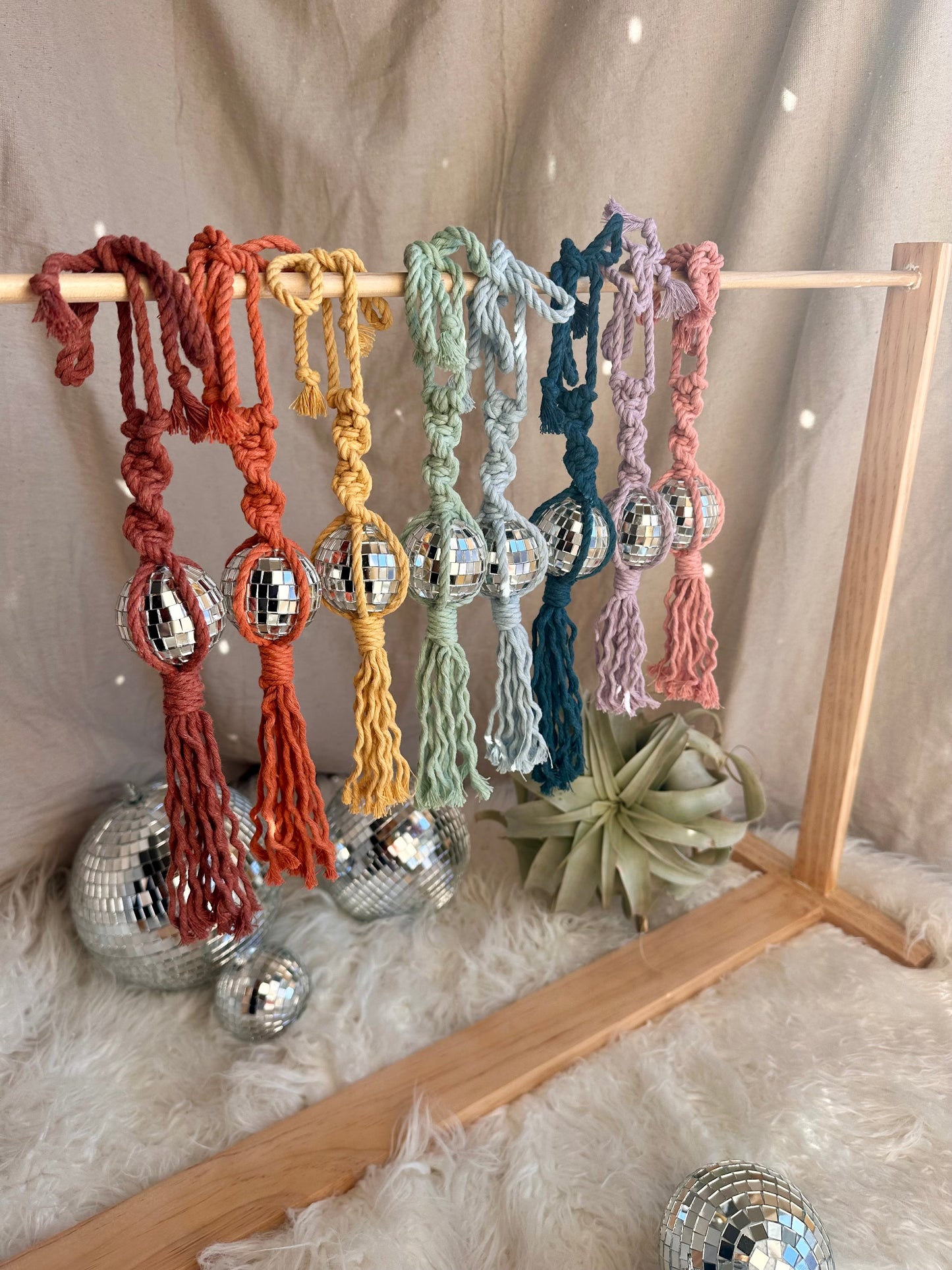 Macrame Disco Ball Car Charm
