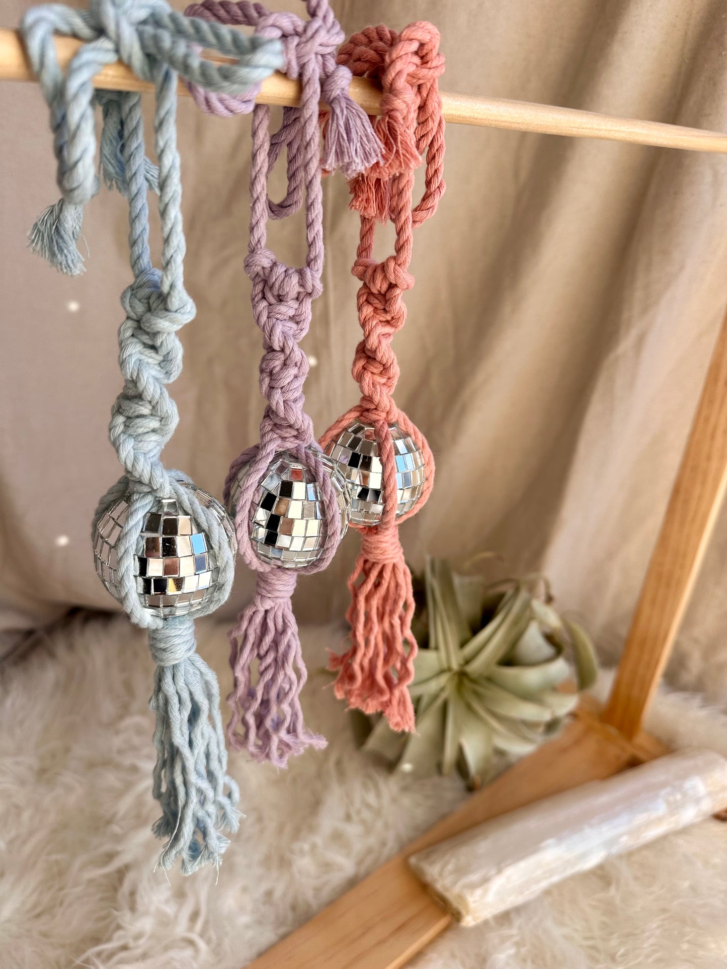 Macrame Disco Ball Car Charm