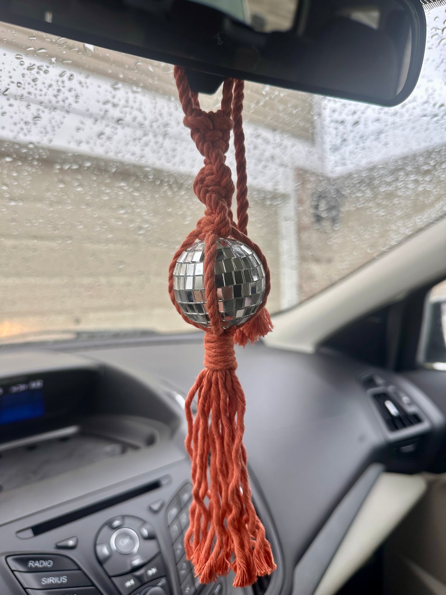 Macrame Disco Ball Car Charm