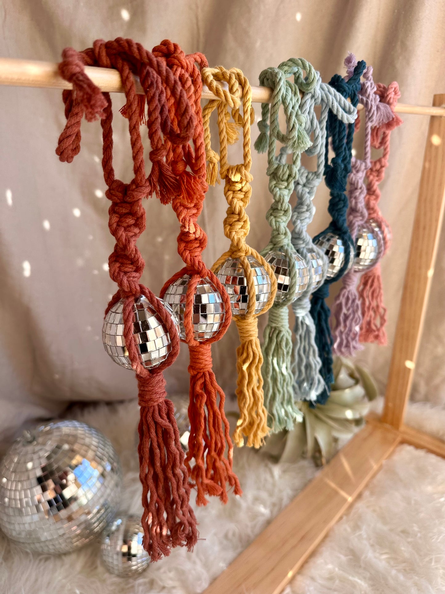 Macrame Disco Ball Car Charm