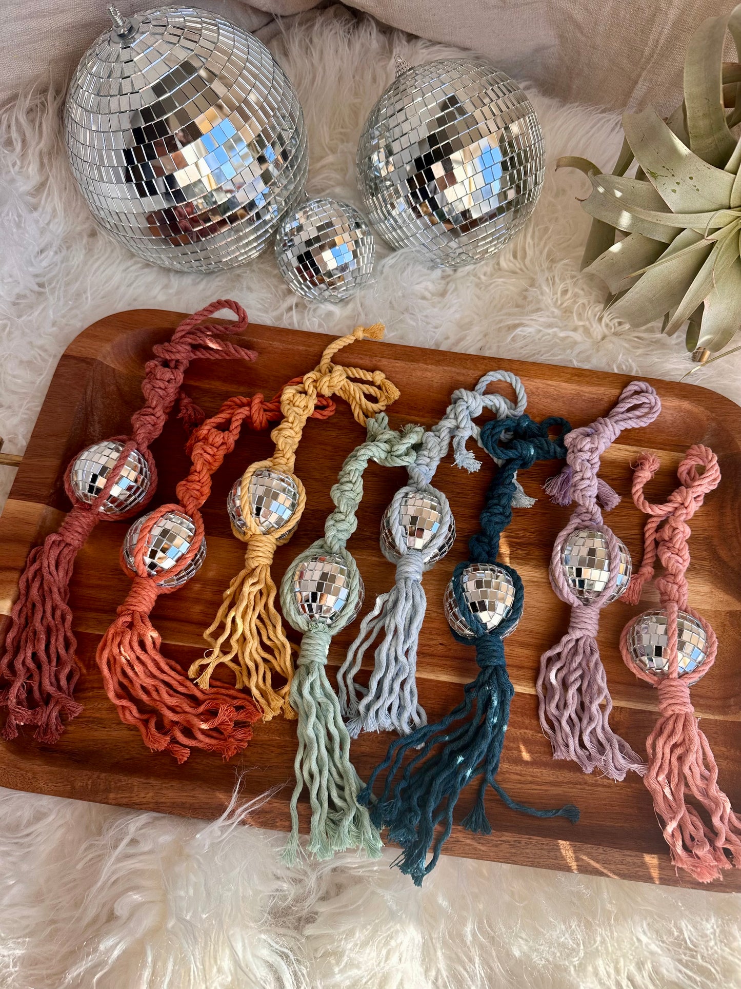 Macrame Disco Ball Car Charm