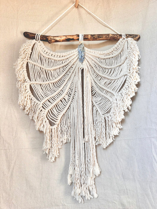 Macrame Angel Wings Wall Hanging with Crystal