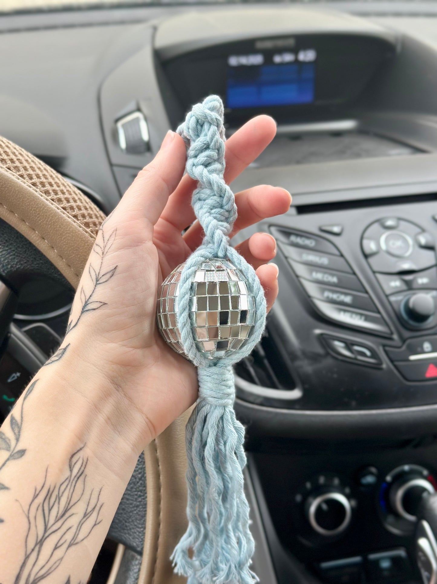 Macrame Disco Ball Car Charm