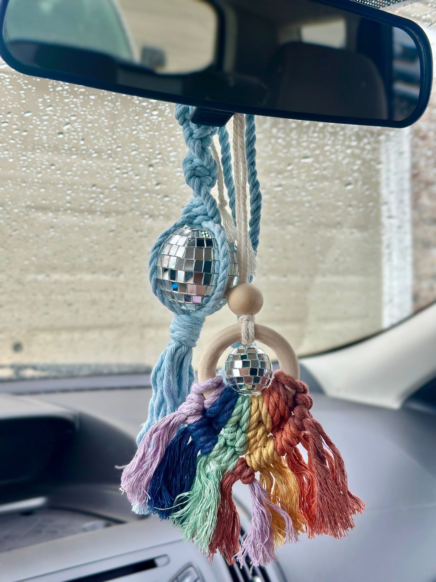 Macrame Disco Ball Car Charm