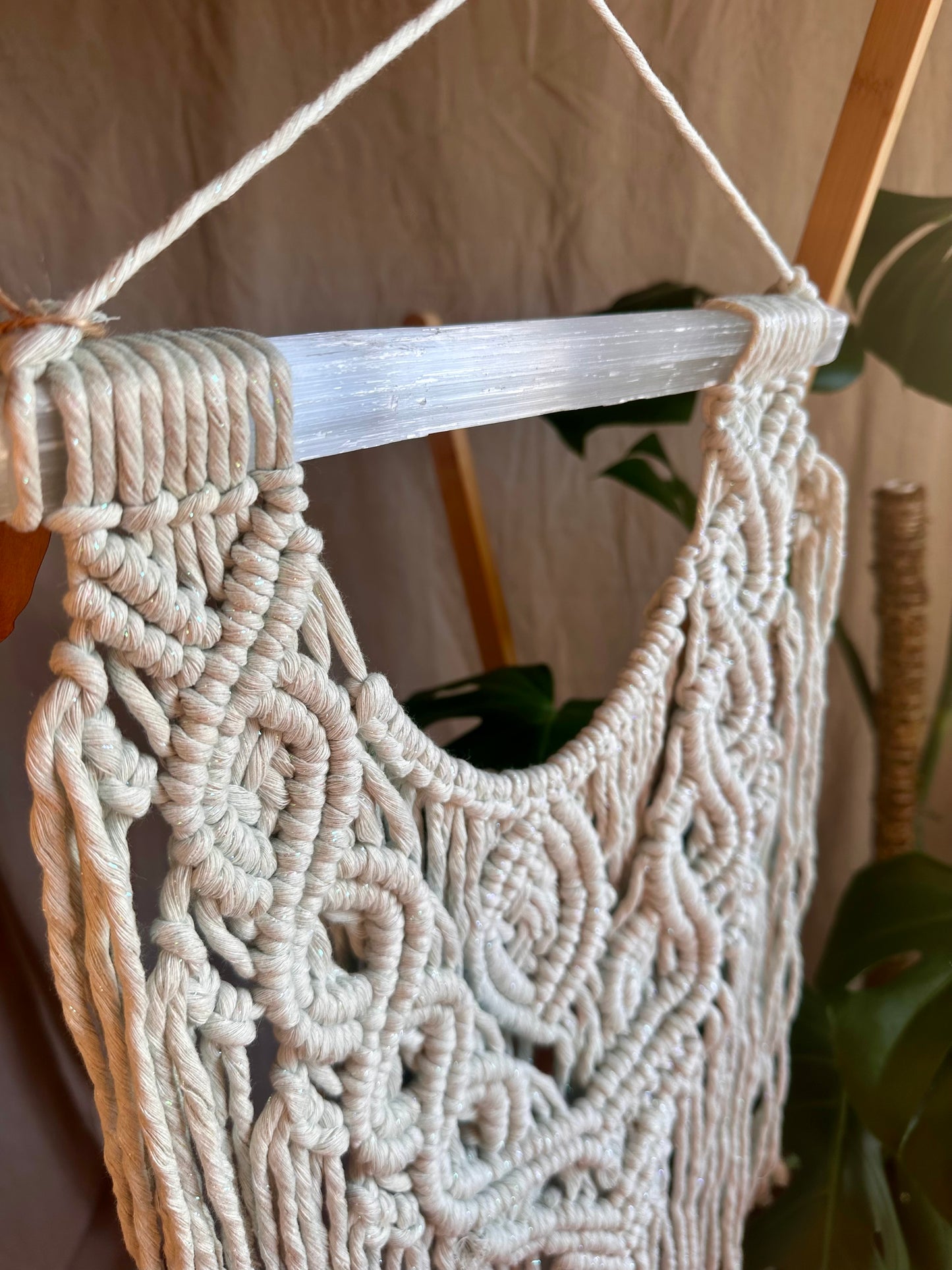Selenite Wand Macrame Wall Hanging